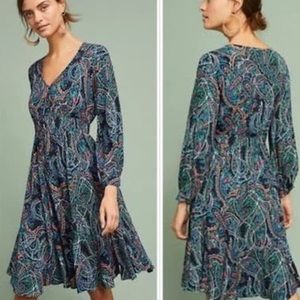 Anthropologie Maeve Maplewood neon paisley dress long sleeve | Sz M